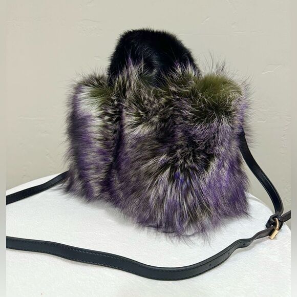 3 Tone Color Gradient Stunning Dyed Real Fox Fur With Mink Fur Handle Satchel - Picture 8 of 16
